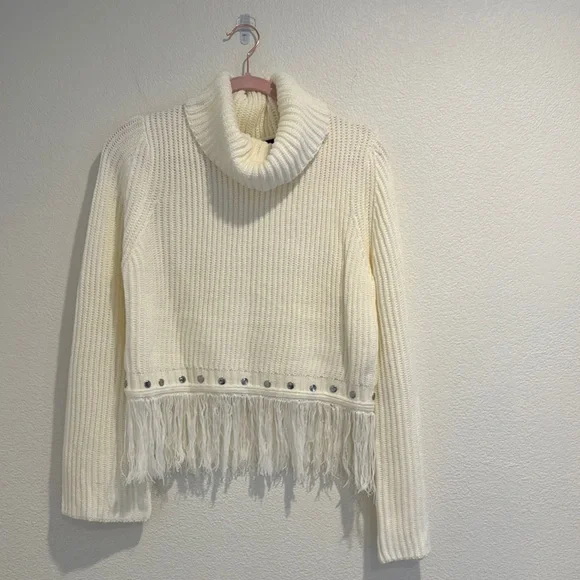 Lulu's - Turtleneck Sweater with Fringe - Ivory/White - Size M - Picture 1 of 6